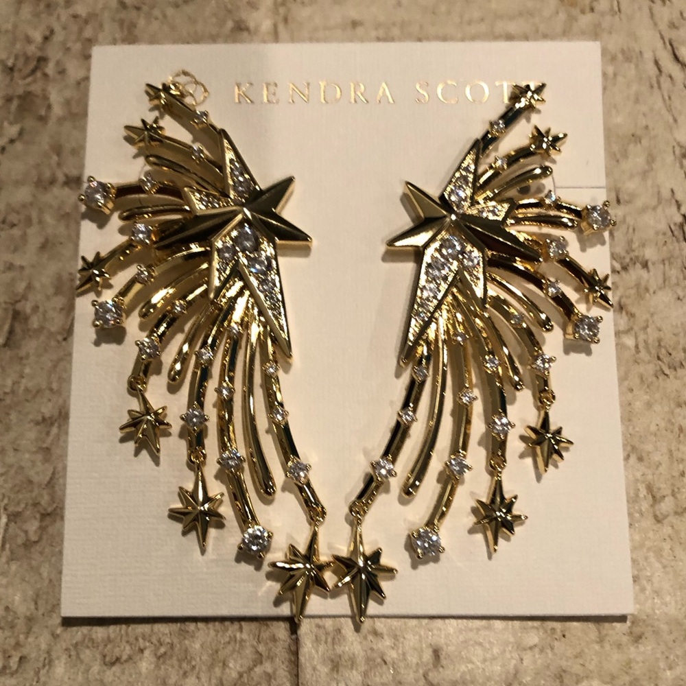 Kendra Scott - Firework Gold Statement Earrings White CZ. 4th of July earrings - Picture 3 of 4